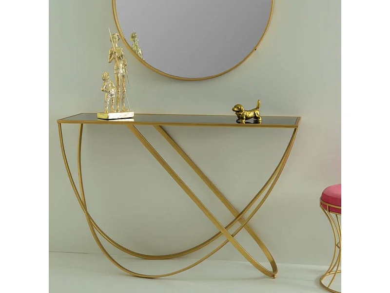 Gouden metalen haltafel met glazen blad