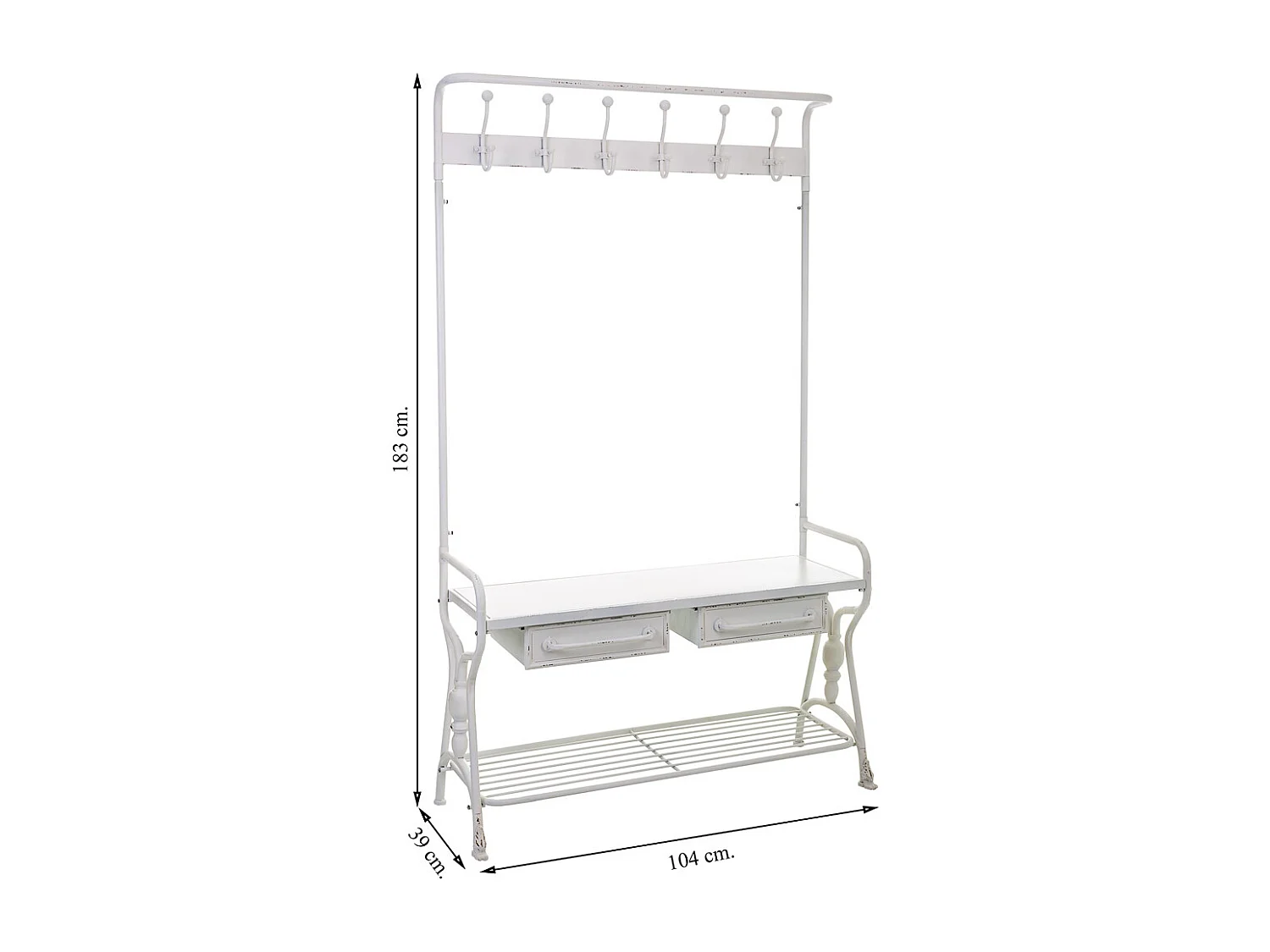 Corredor com cabide de metal branco 104x39x183
