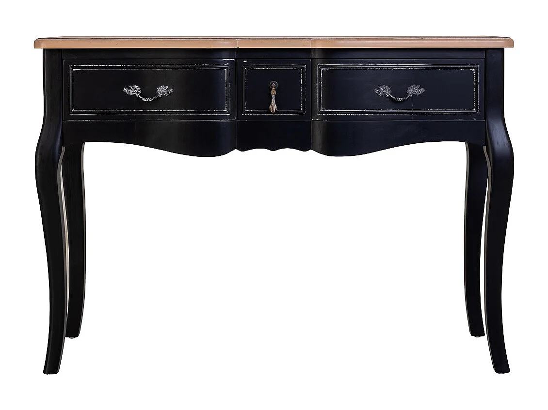 Verouderde, zwart gelakte houten kapstok met 3 lades