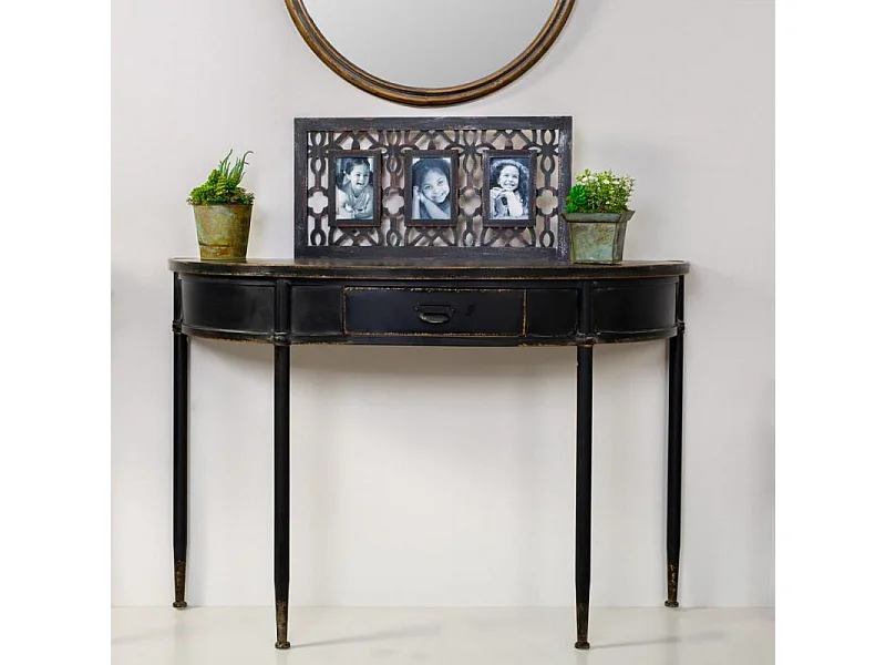 Zwarte metalen consoleset voor de hal met 1 lade