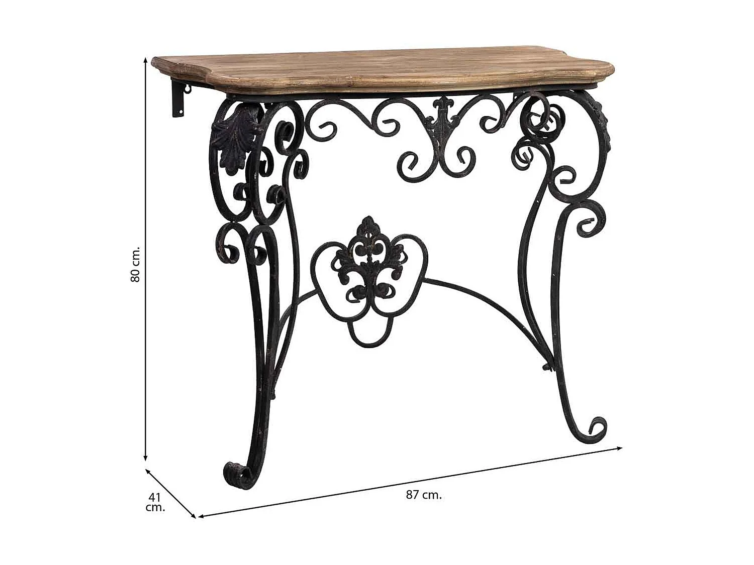 Haltafel van hout en metaal met een verouderde zwarte afwerking.