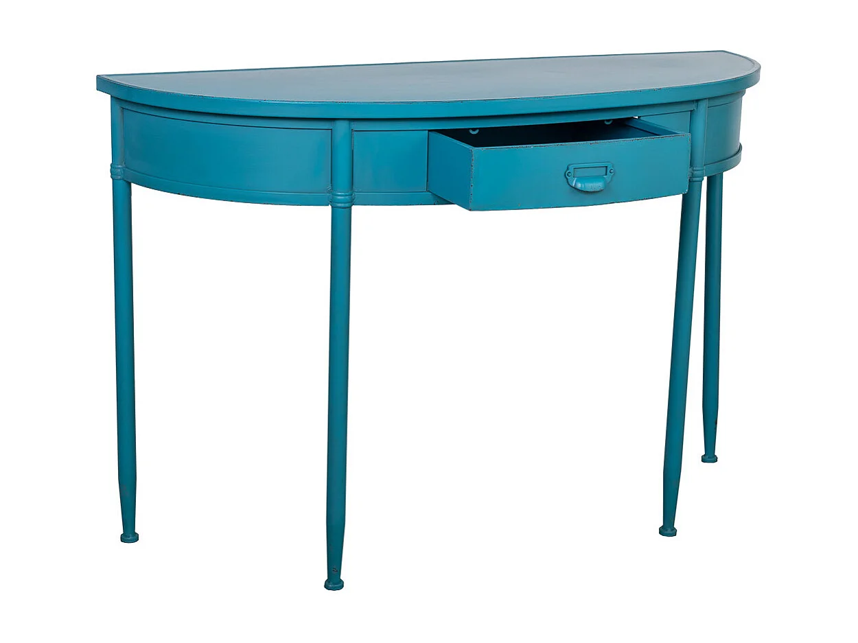 Metalen haltafel met 1 lade, verouderd blauw