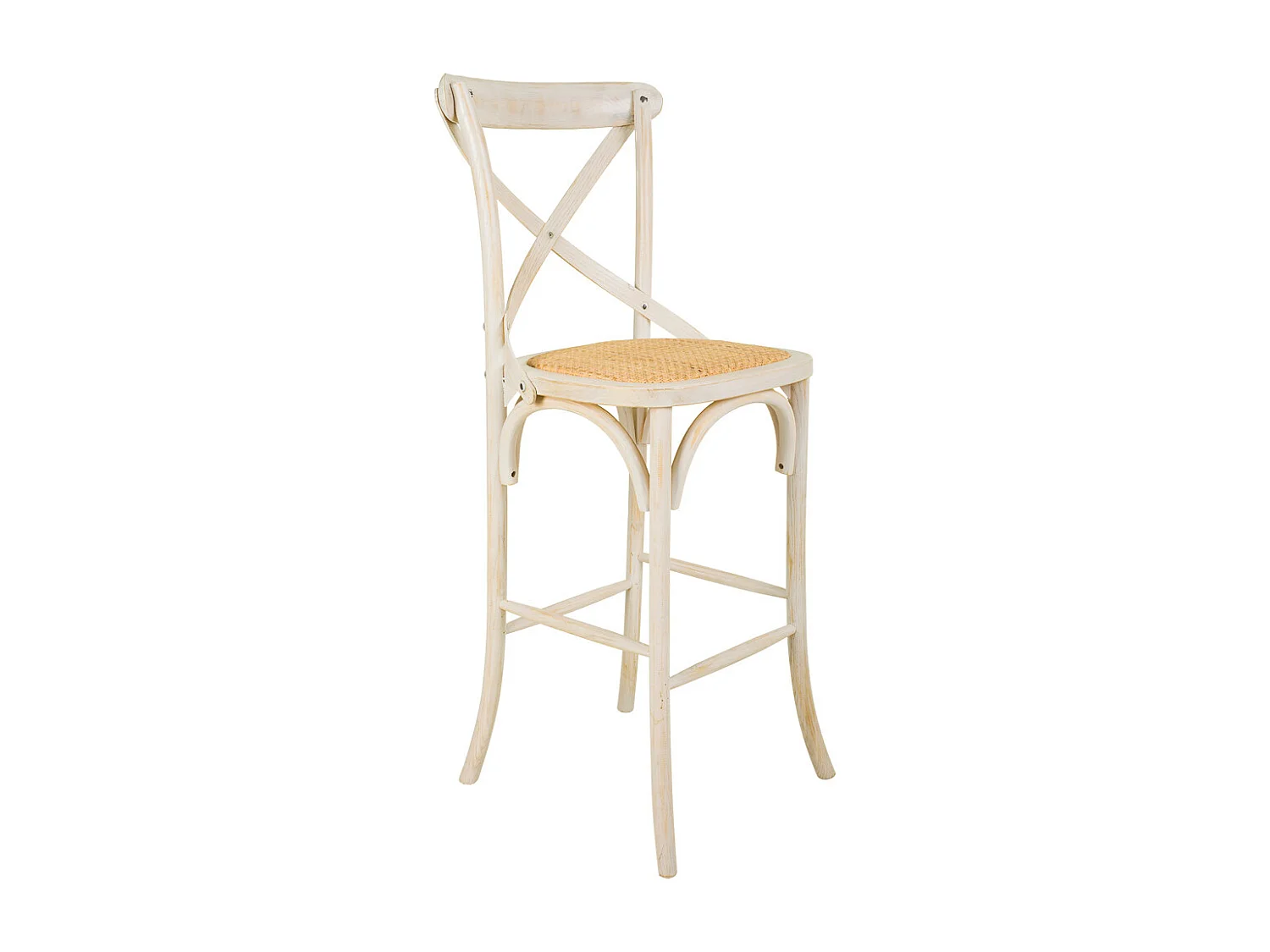 Taburete de madera y asiento de ratán blanco 45x53x75/116