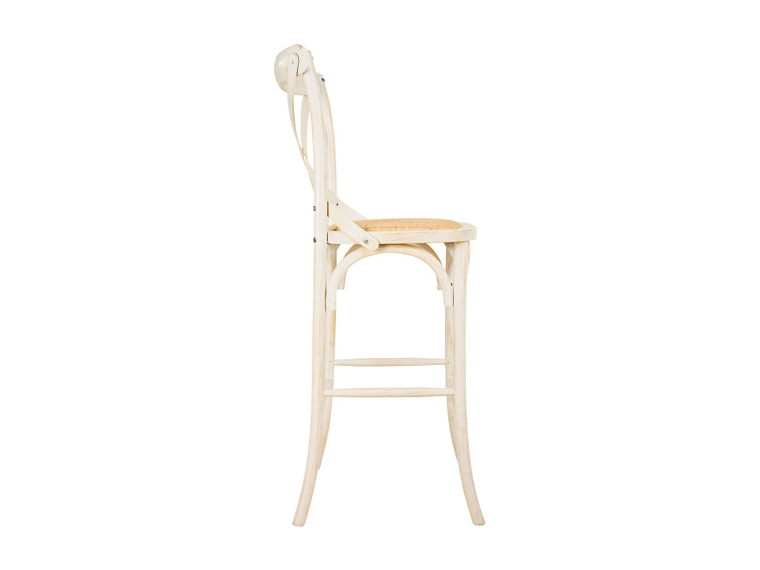 Taburete de madera y asiento de ratán blanco 45x53x75/116