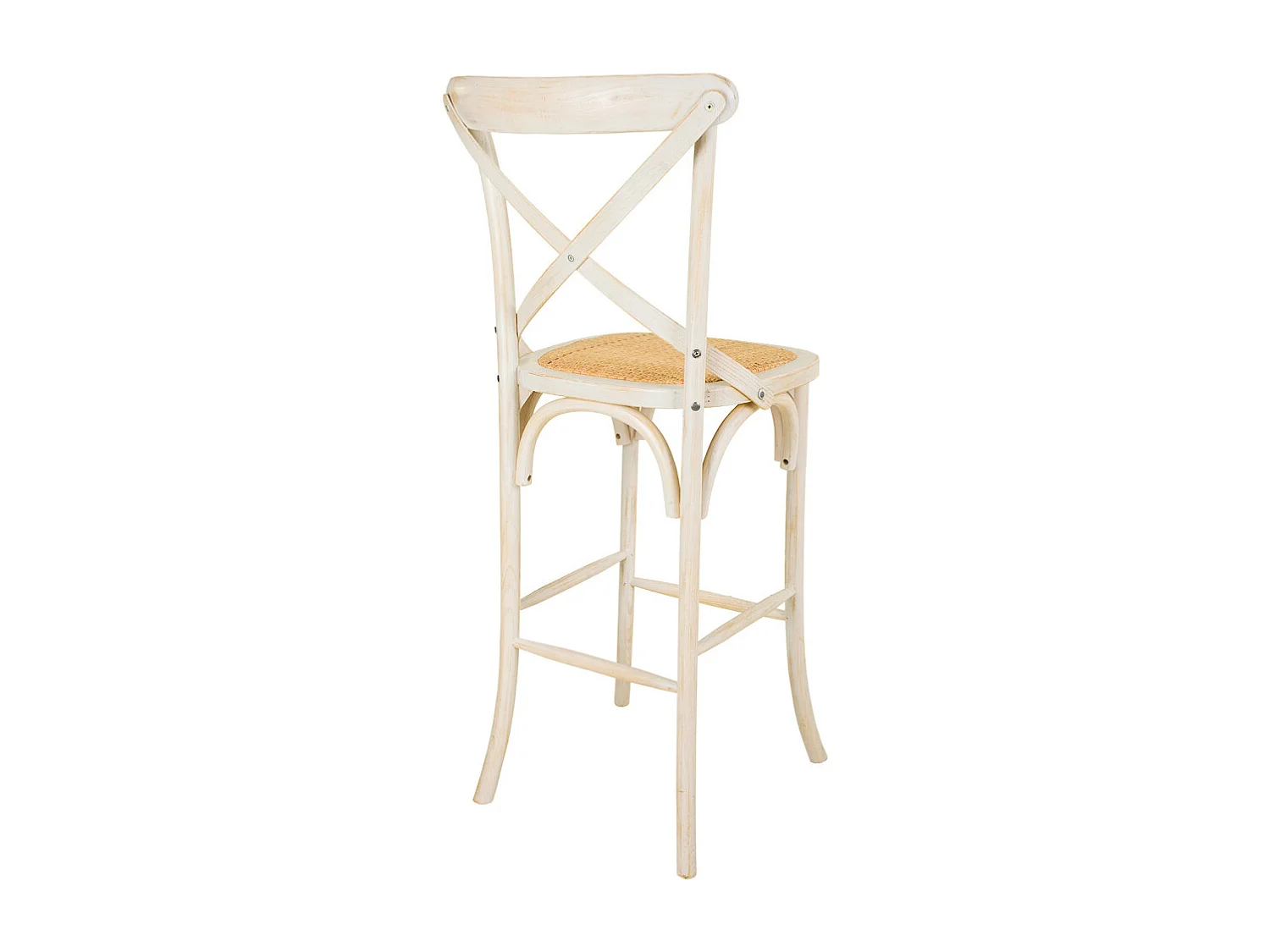 Taburete de madera y asiento de ratán blanco 45x53x75/116
