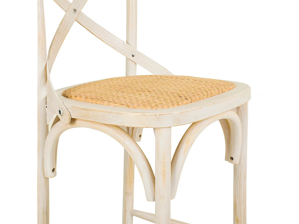 Taburete de madera y asiento de ratán blanco 45x53x75/116