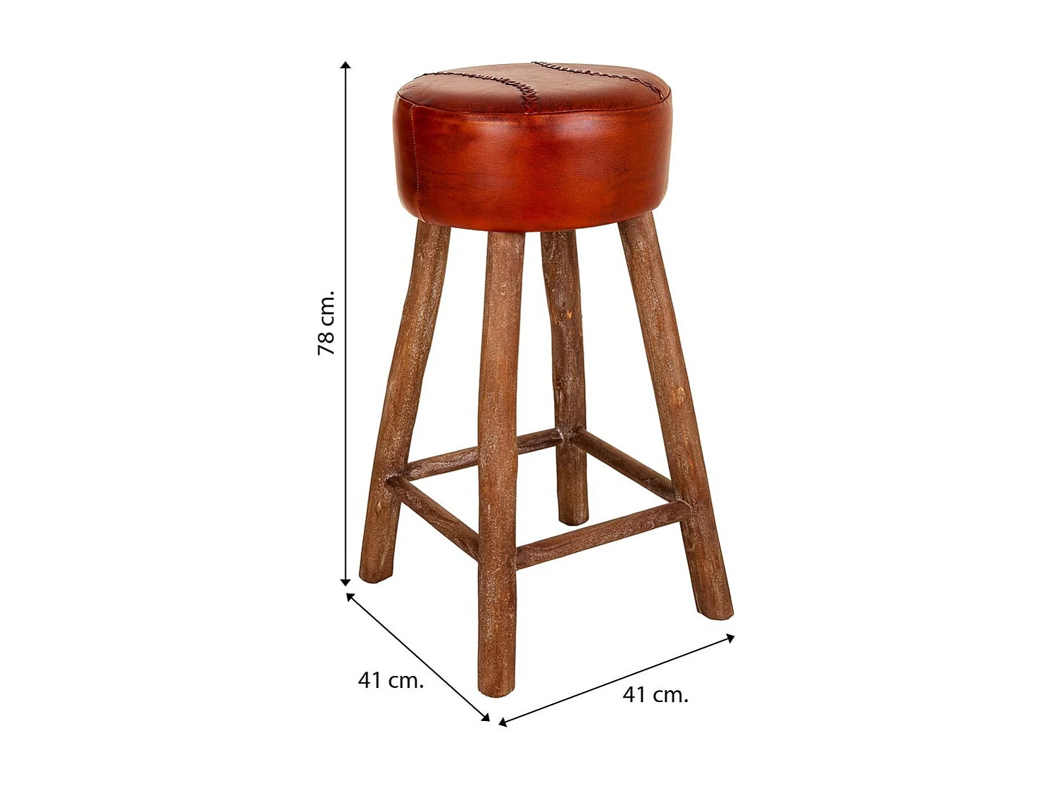Tabouret en cuir rouge 41x41x78h
