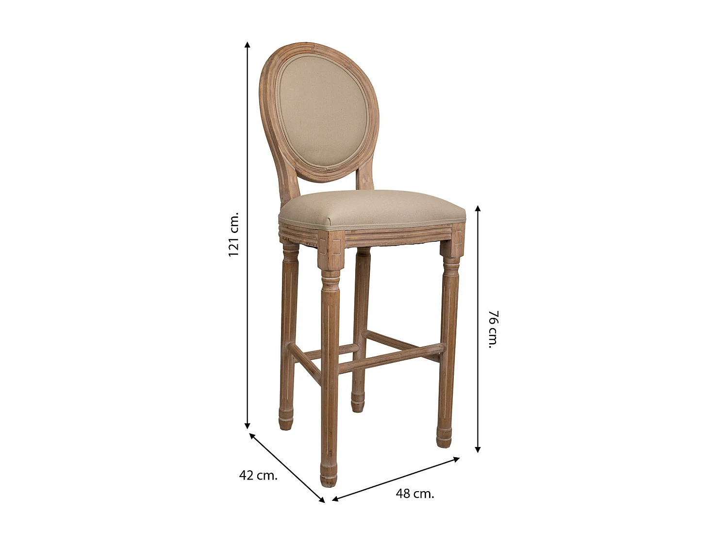 Taburete de madera tapizado marrón 48x42x76/121