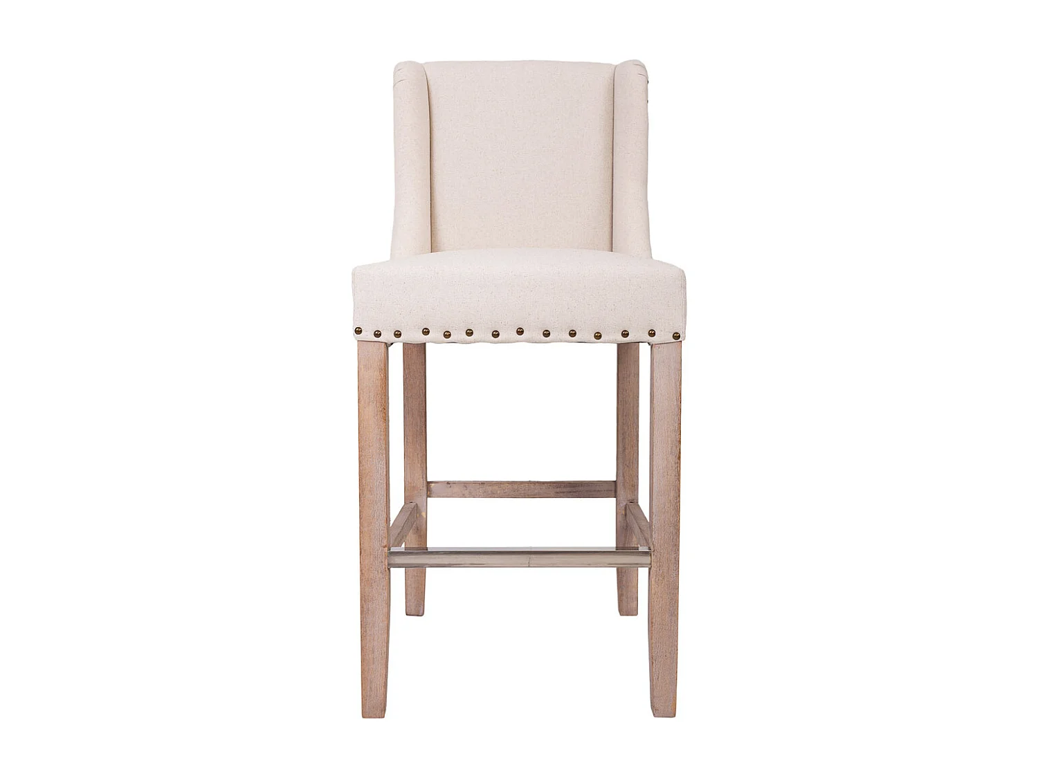 Banqueta estofada em madeira e bege 48x58x67/104