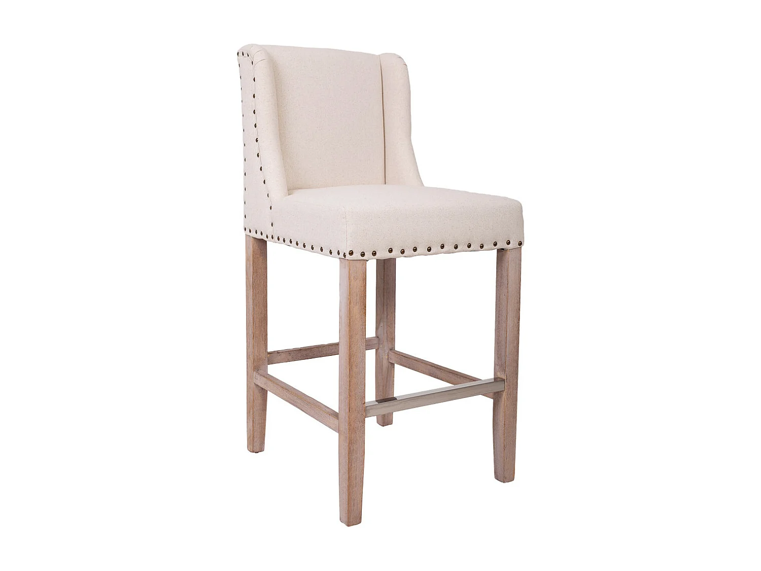Banqueta estofada em madeira e bege 48x58x67/104