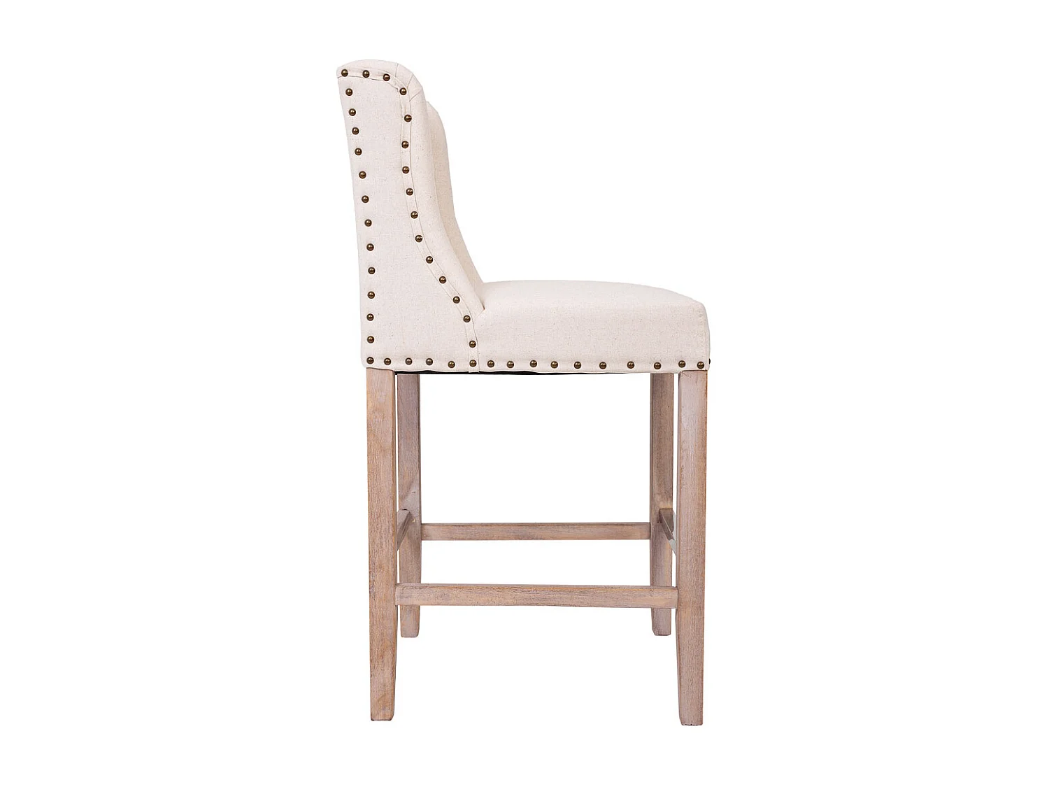 Banqueta estofada em madeira e bege 48x58x67/104