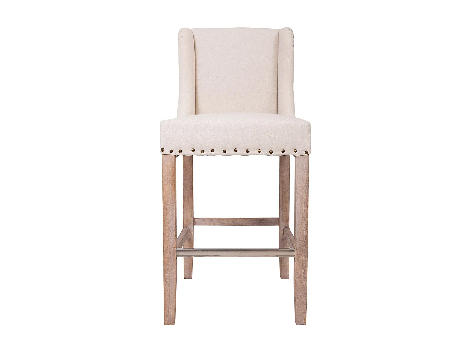 Banqueta estofada em madeira e bege 48x58x67/104