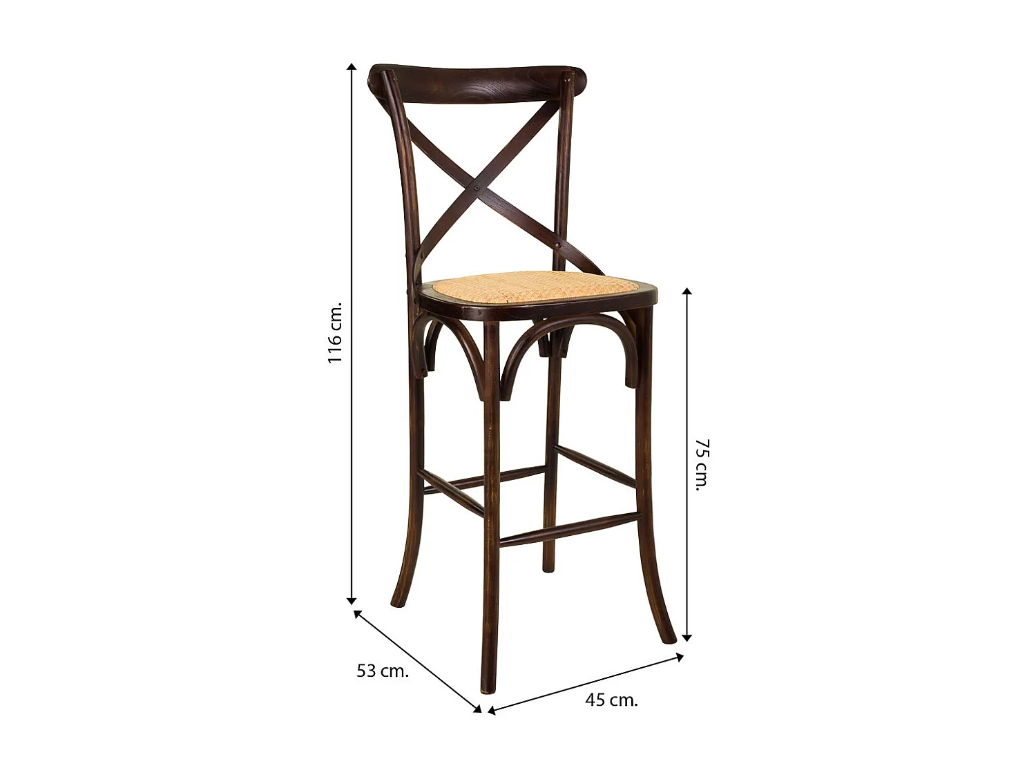 Tabouret en bois et assise en rotin marron 45x53x75/116h