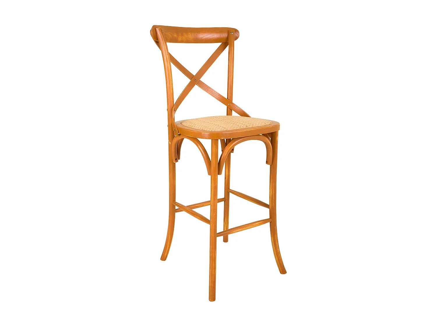 Banqueta de madeira e assento de rattan marrom 45x53x75/116