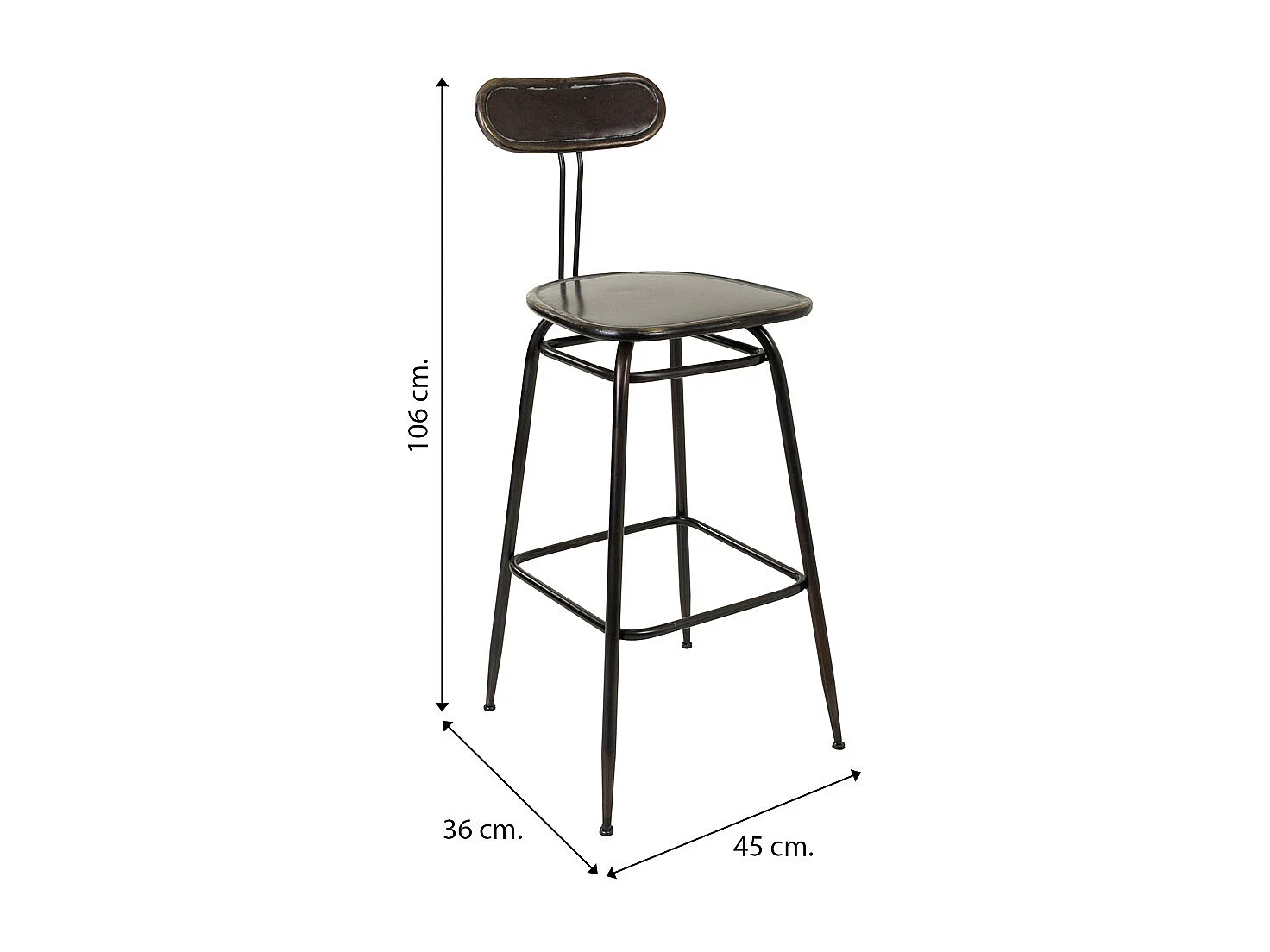 Brauner Metallhocker 45x36x106h cm