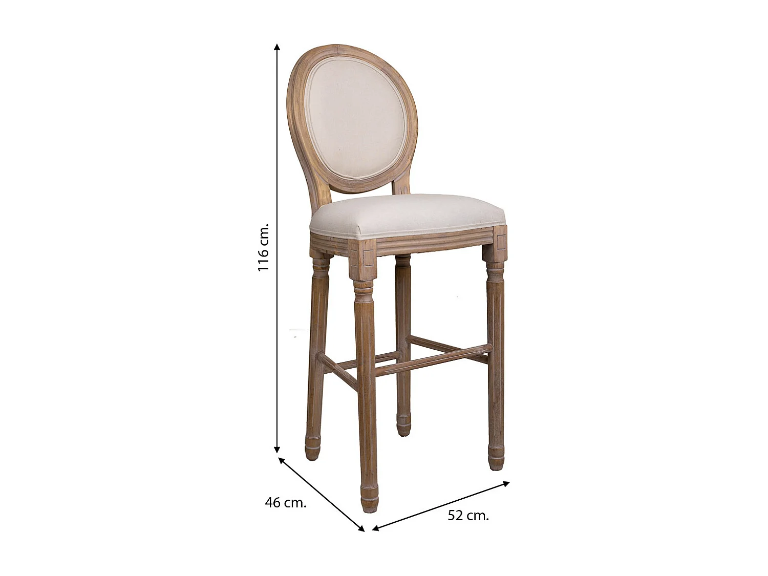 Banqueta de madeira creme52x46x116