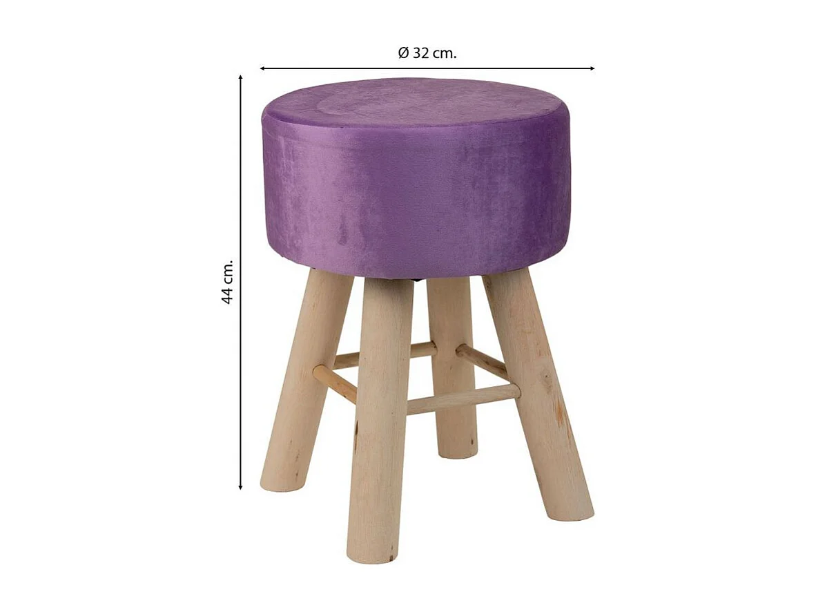 Taburete De Madera Y Forrado De Tela Lila