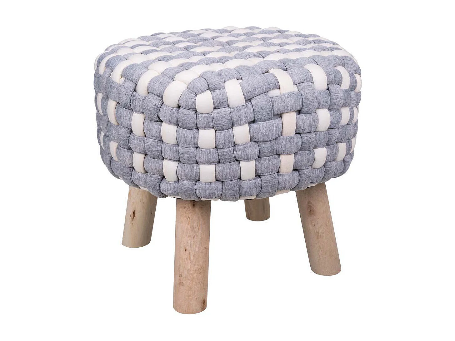 Sgabello in legno e cotone intrecciato