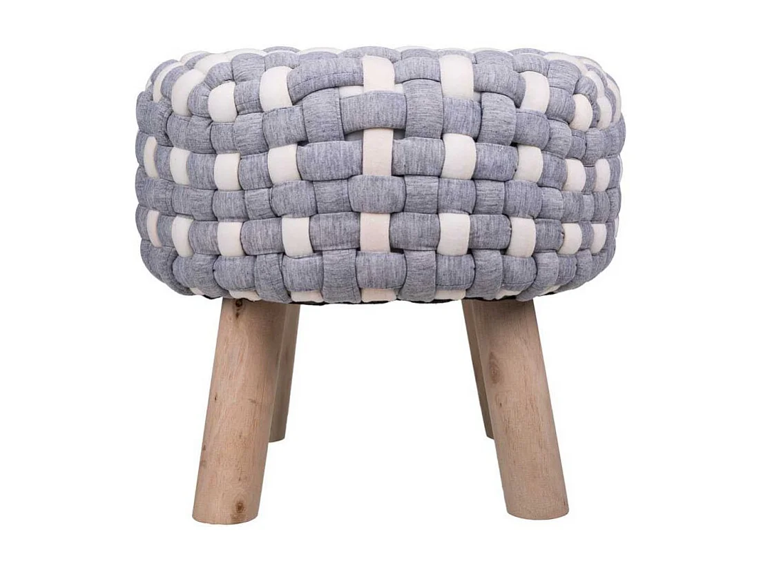 Sgabello in legno e cotone intrecciato
