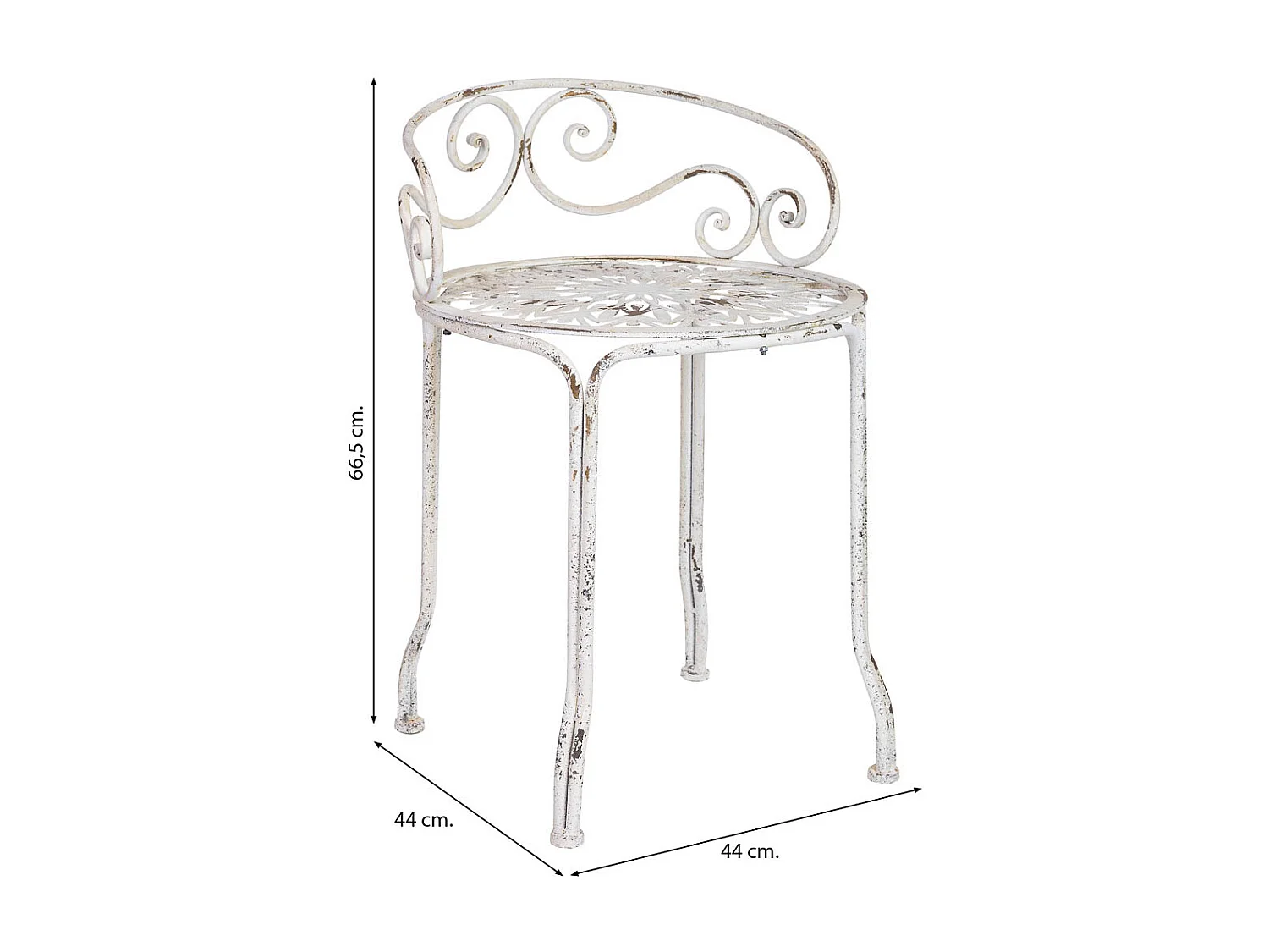 Banqueta de metal branco com acabamento envelhecido