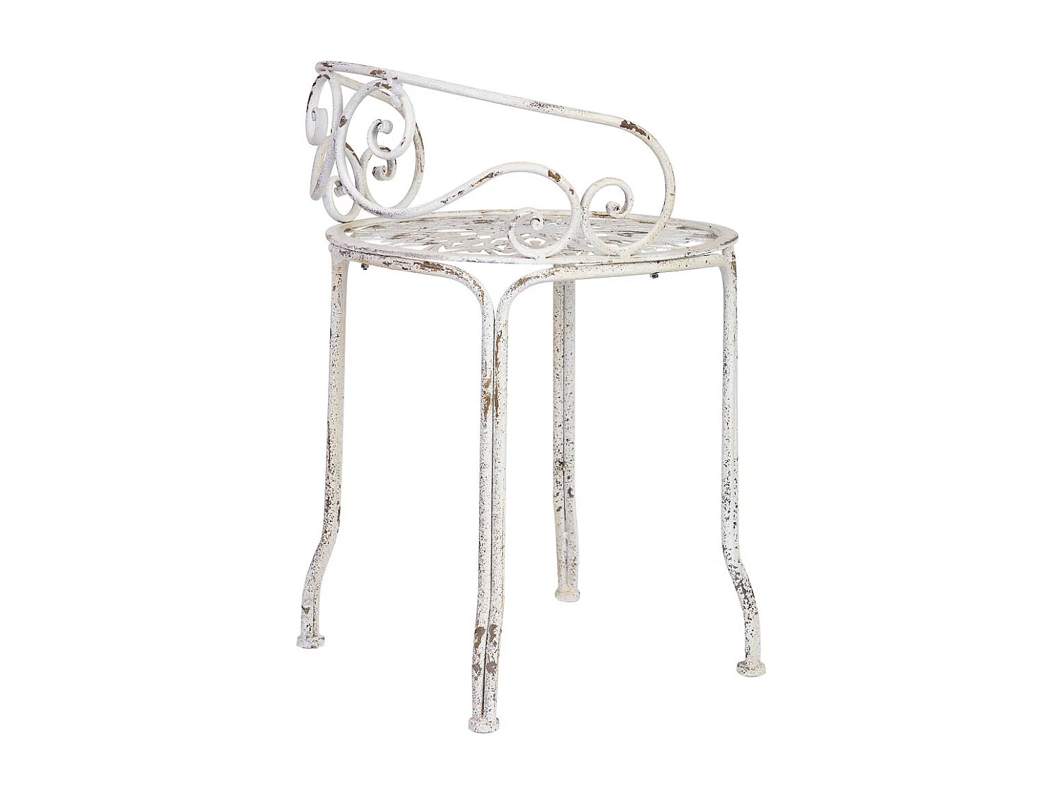 Banqueta de metal branco com acabamento envelhecido