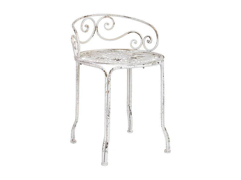 Banqueta de metal branco com acabamento envelhecido