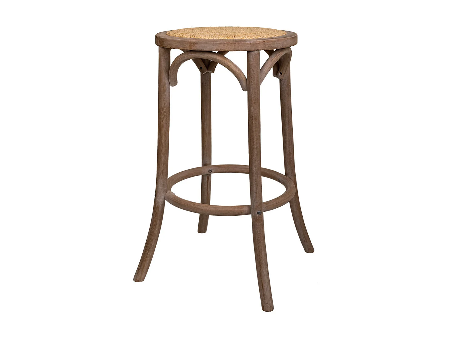 Hocker aus Holz und braunem Netz, T38x75h cm