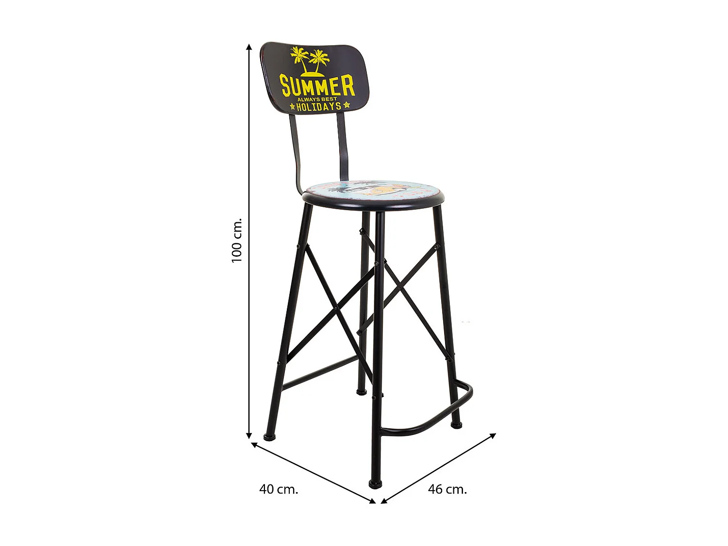 Tabouret en métal noir 46x100x40h cm