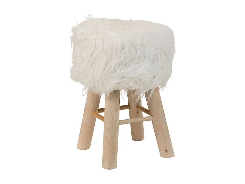 Banqueta de madeira com estofamento em tecido branco