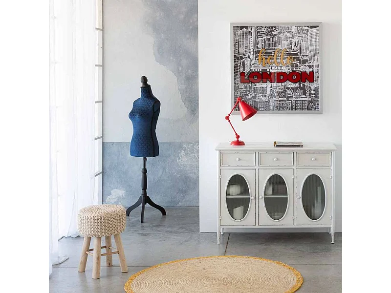 Banquinho de madeira e algodão trançado marrom