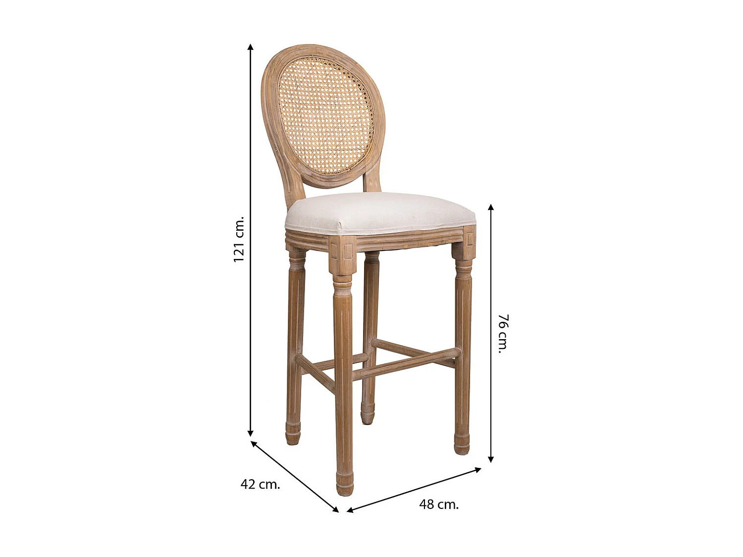Tabouret en bois tapissé couleur crème 48x42x76/121h