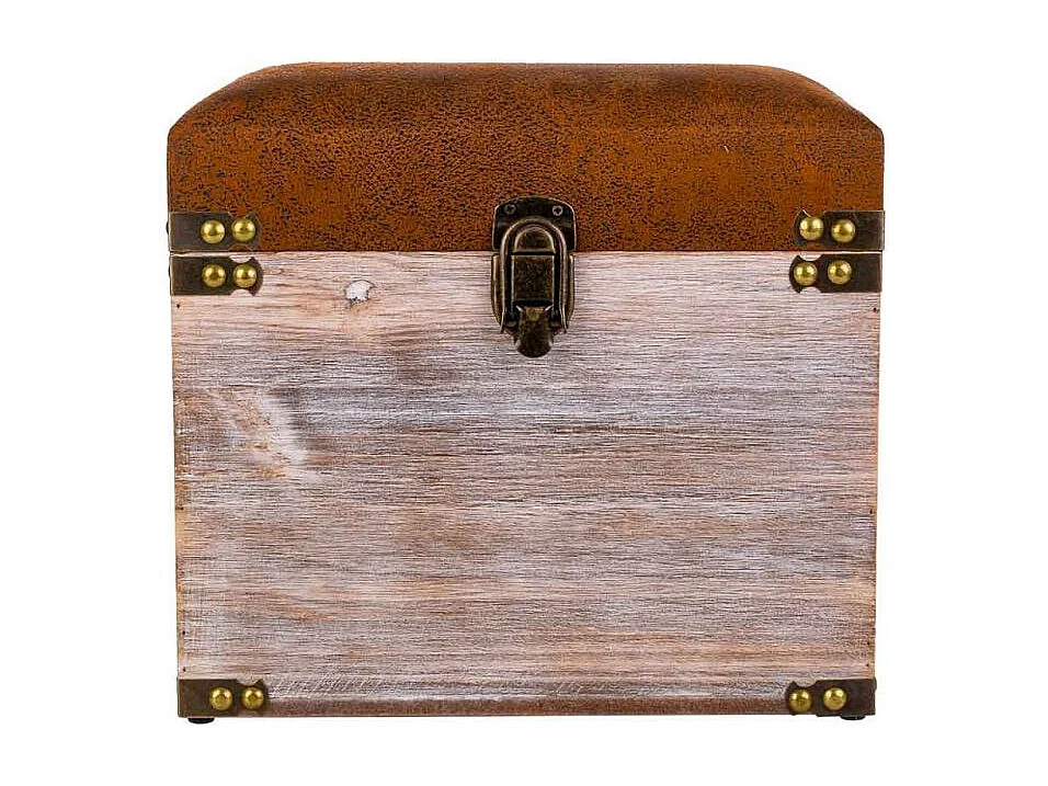 Houten en kunstleren opbergkruk