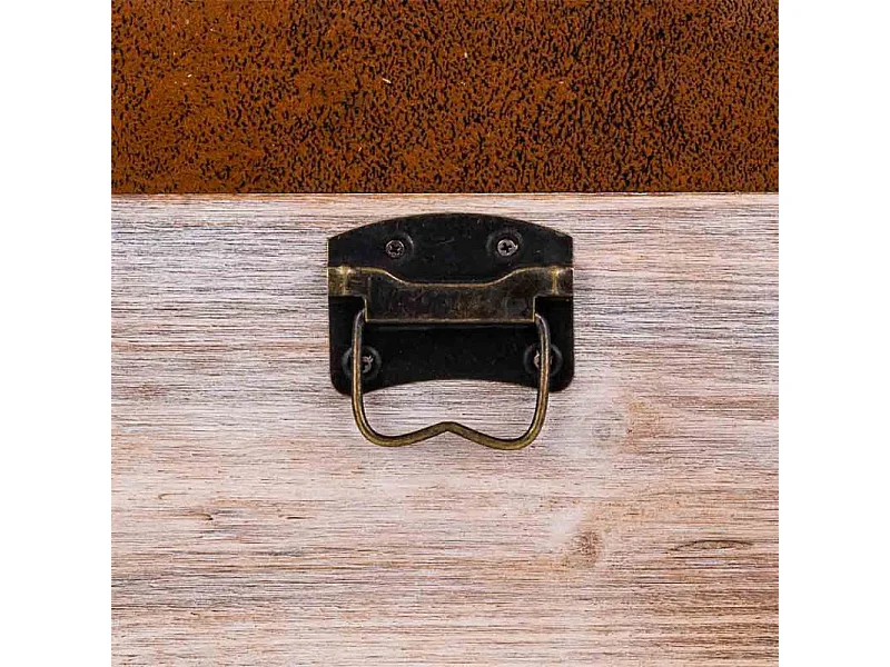 Houten en kunstleren opbergkruk