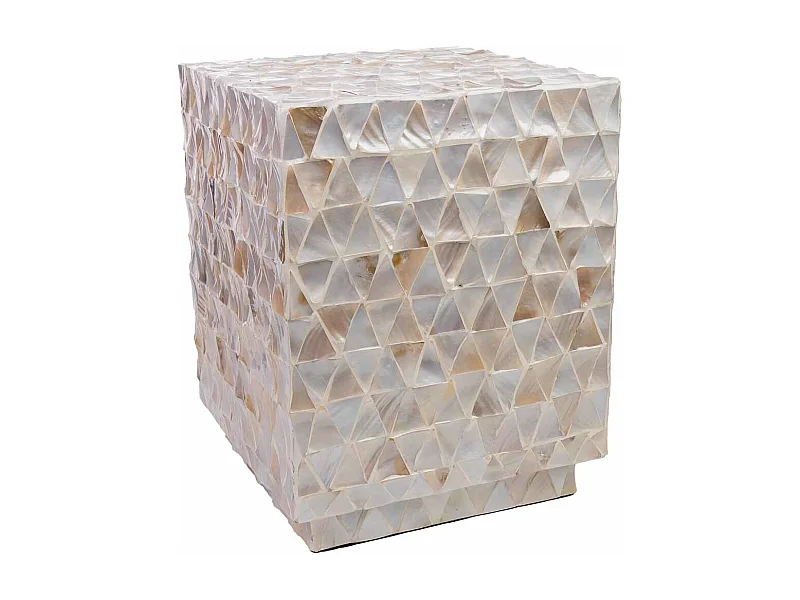 Beige houten kruk met parelmoeraccenten