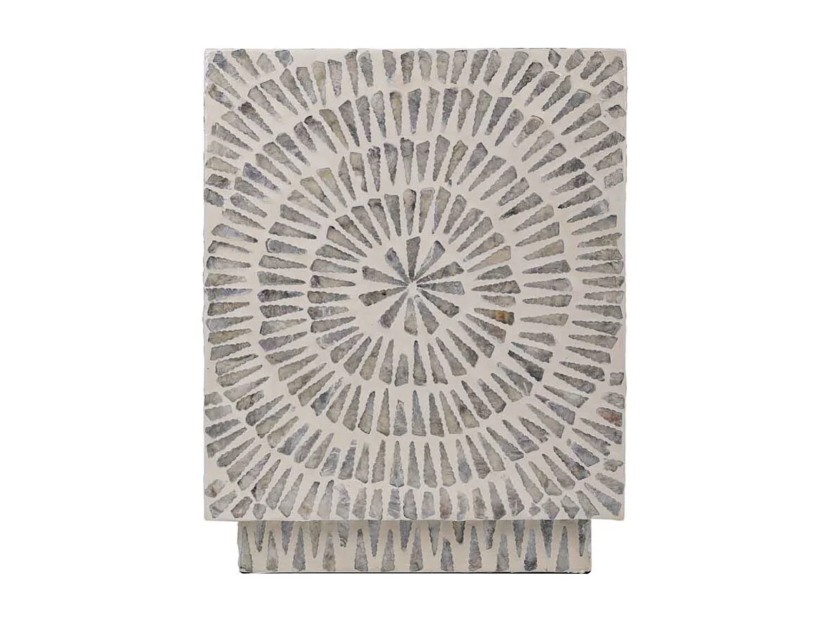 Sgabello in legno con finitura Capiz grigia