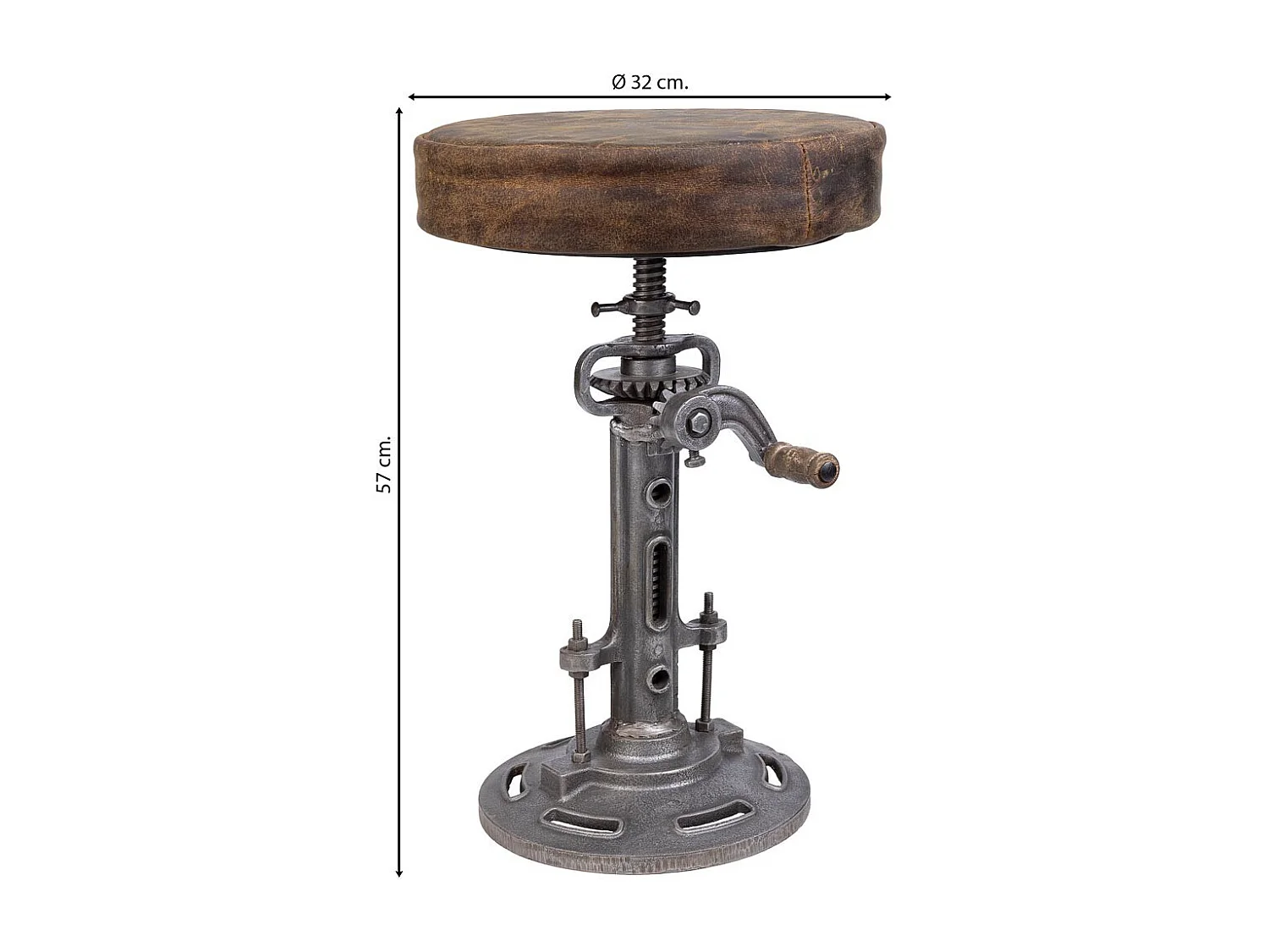 Metalen en bruine leren kruk