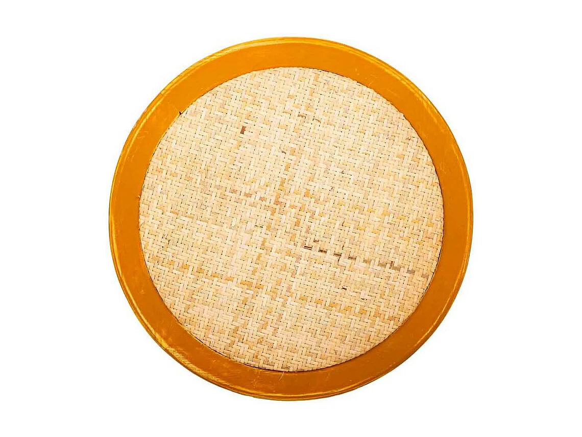 Taburete De Madera Y Asiento De Ratan