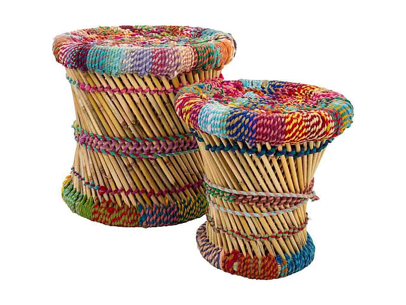 Set van 2 veelkleurige bamboe krukjes