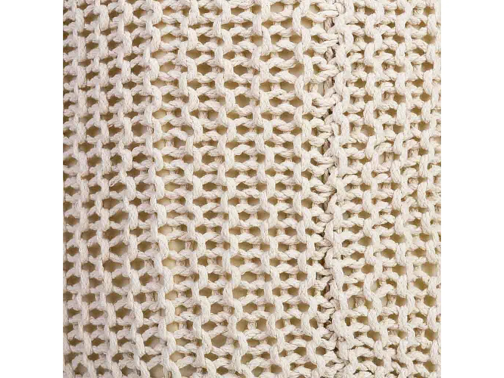 Houten kruk met beige gevlochten katoenen bekleding