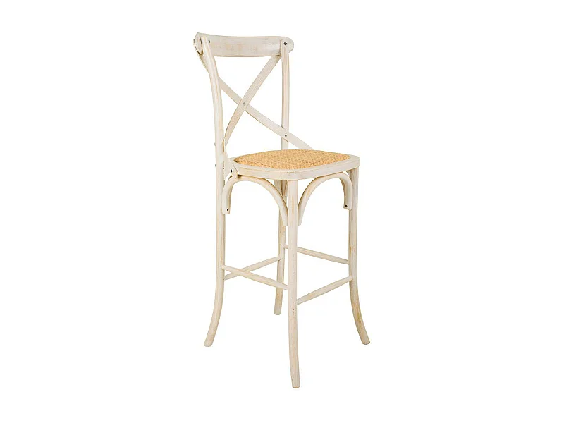 Taburete De Madera Y Asiento De Ratan