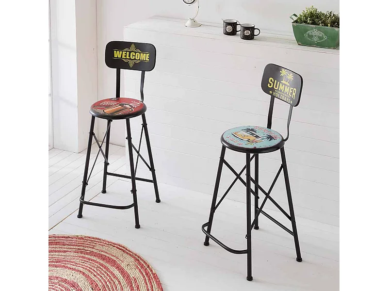 Banqueta alta de metal vermelha