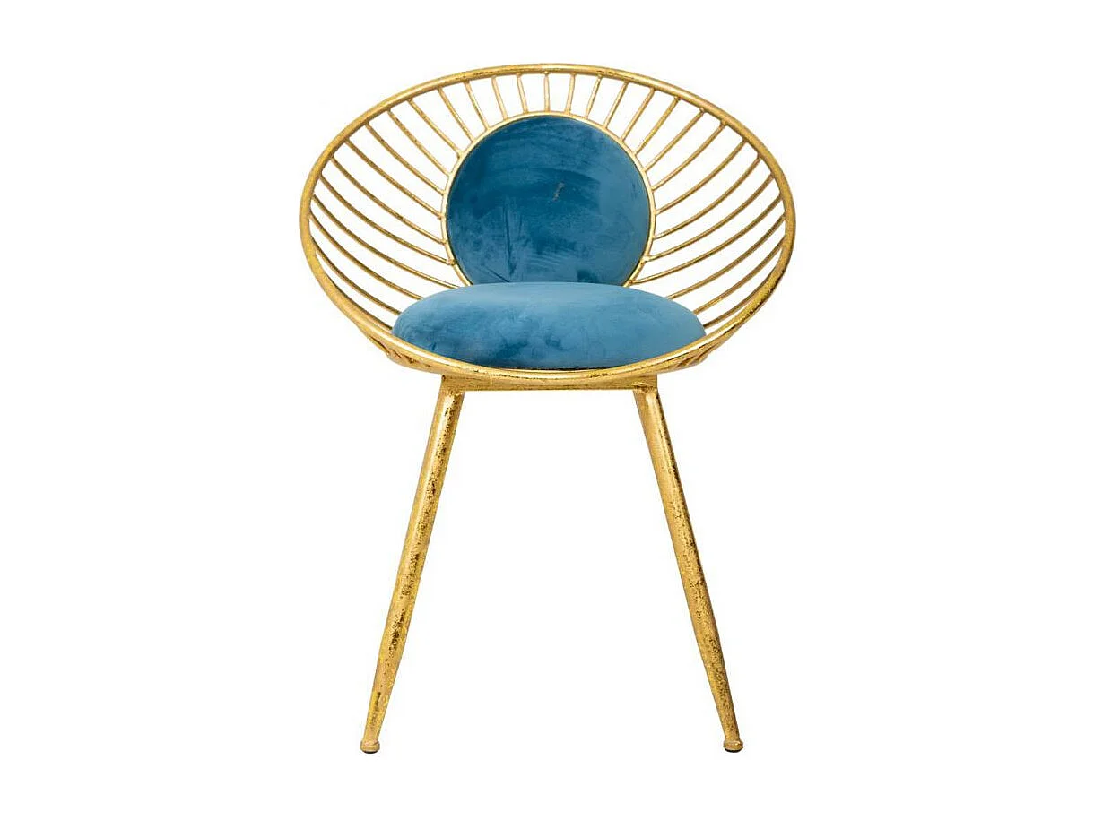 Conjunto de banco de metal dourado estofado em azul