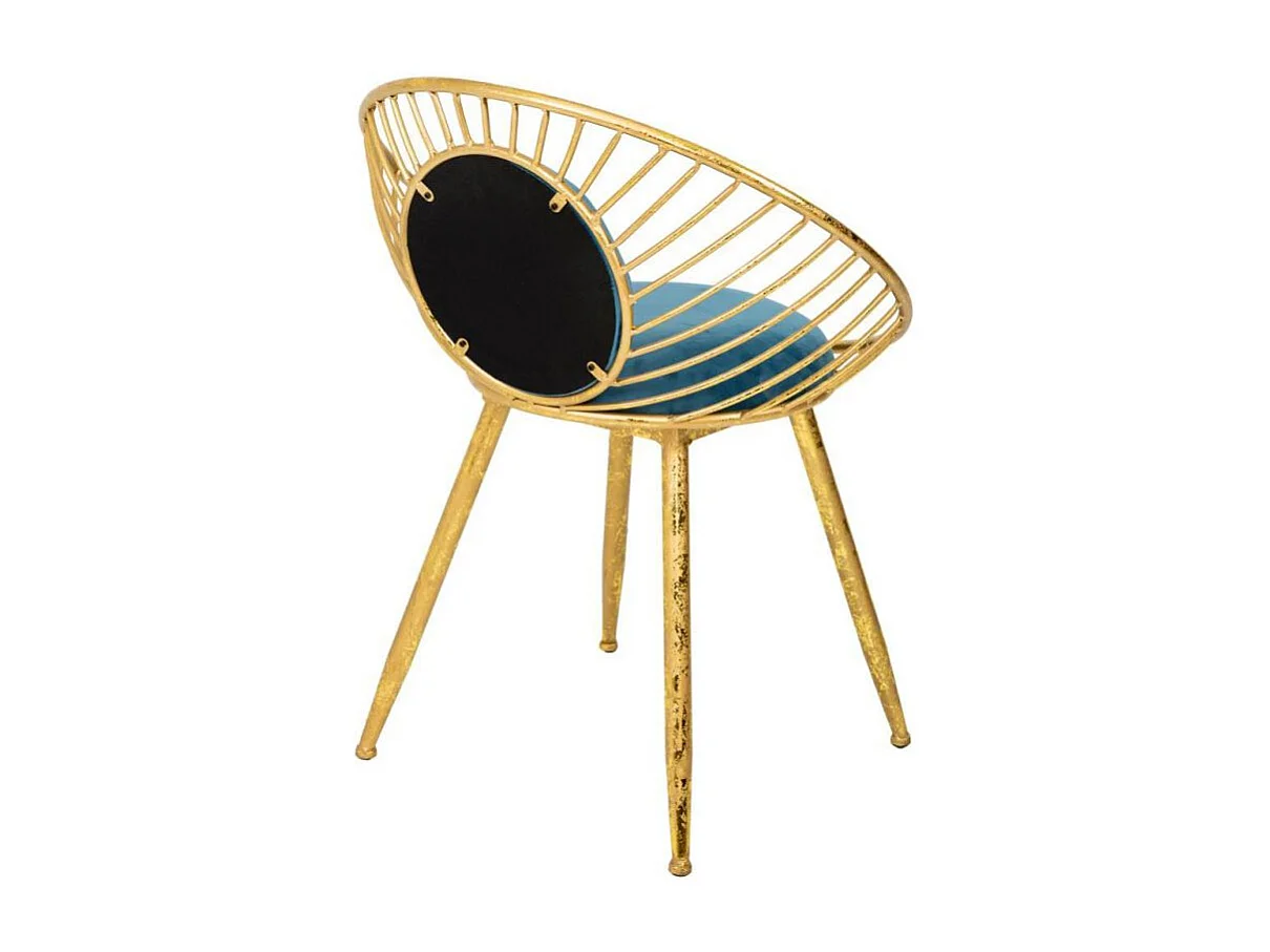 Conjunto de banco de metal dourado estofado em azul