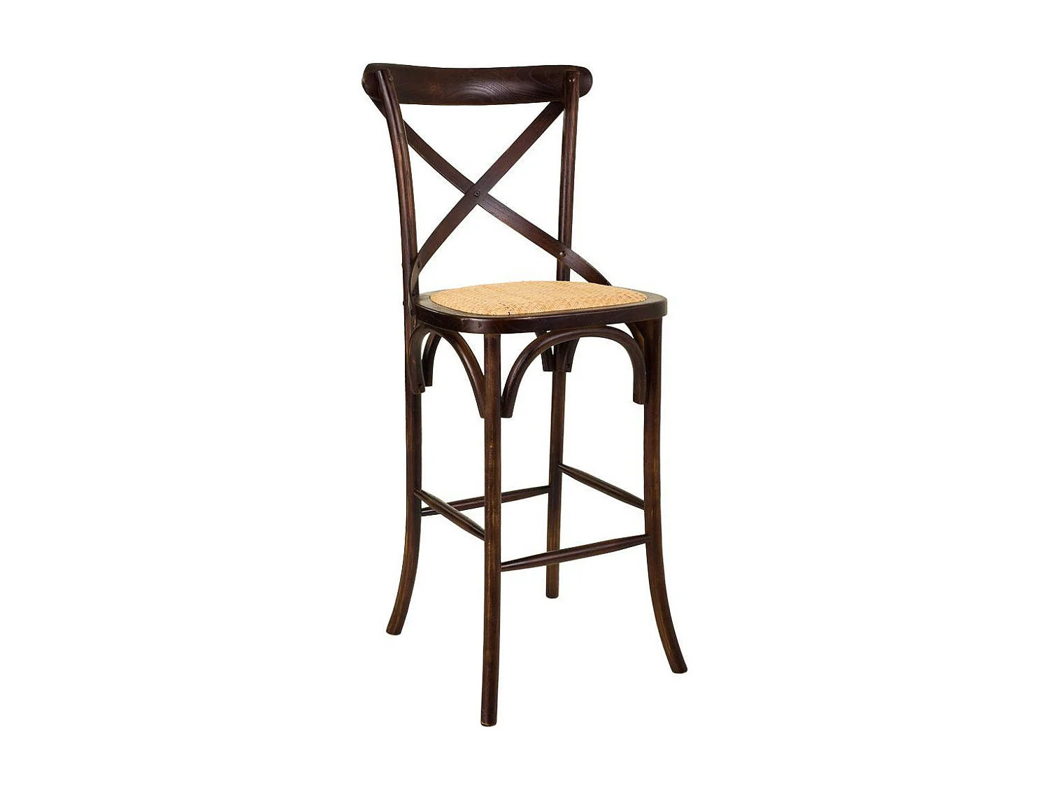 Sgabello in legno e seduta in rattan