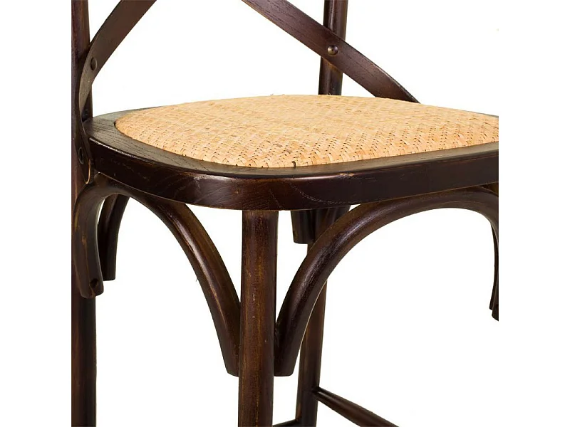 Sgabello in legno e seduta in rattan