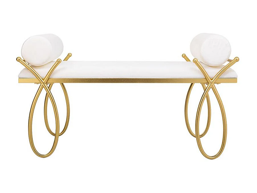 Bankenset van goudkleurig metaal en witte stoffering