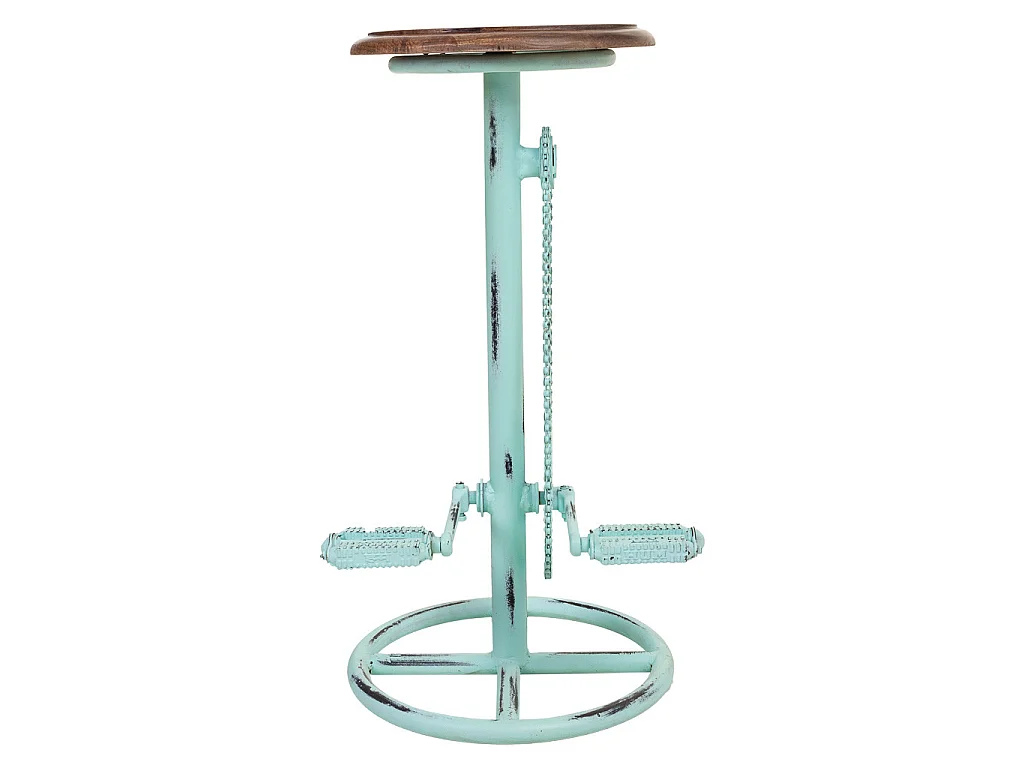 Turquoise houten en metalen kruk
