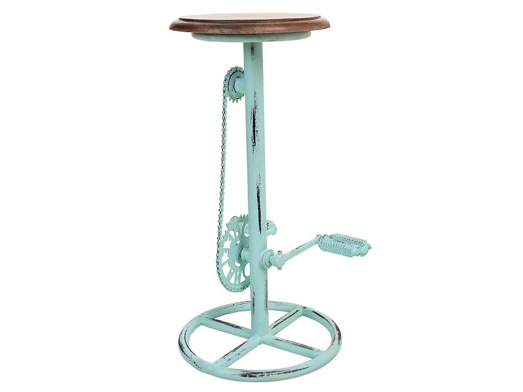 Turquoise houten en metalen kruk