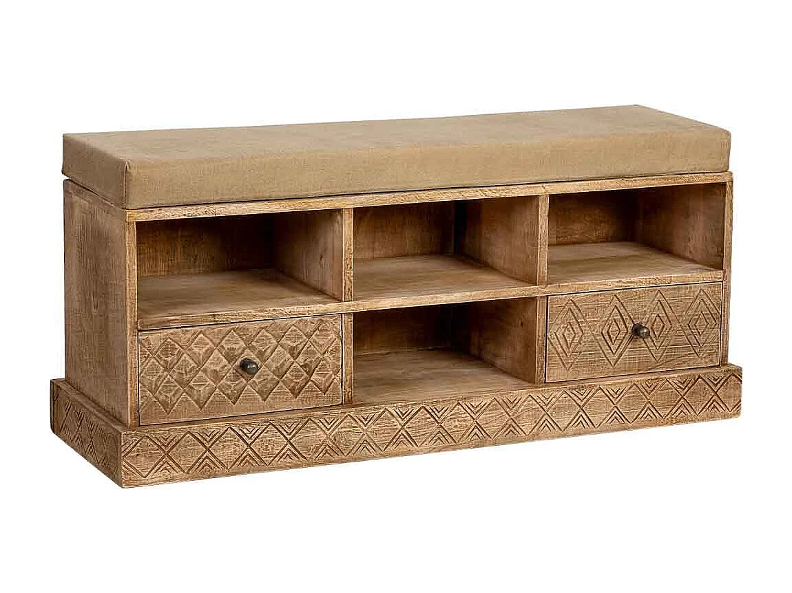 Houten bank met 3 planken en 2 lades, bruin