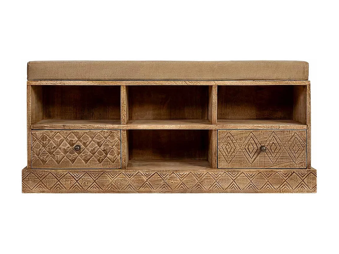 Houten bank met 3 planken en 2 lades, bruin